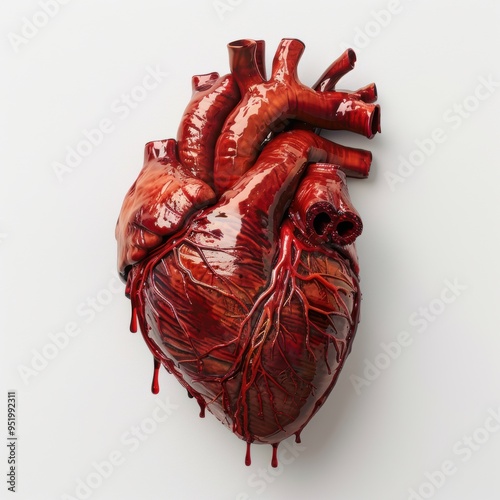 Medium shot of Heart dripping with red paint, isolated on a white background 