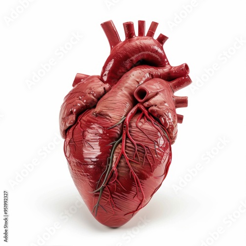 Medium shot of Heart dripping with red paint, isolated on a white background 