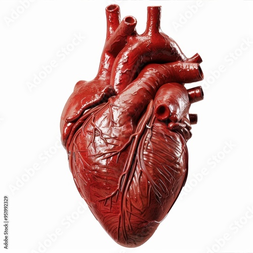 Medium shot of Heart dripping with red paint, isolated on a white background 