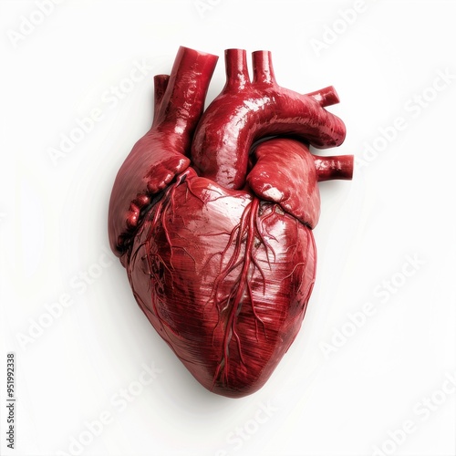 Medium shot of Heart dripping with red paint, isolated on a white background 