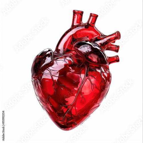 Medium shot of Heart dripping with red paint, isolated on a white background 