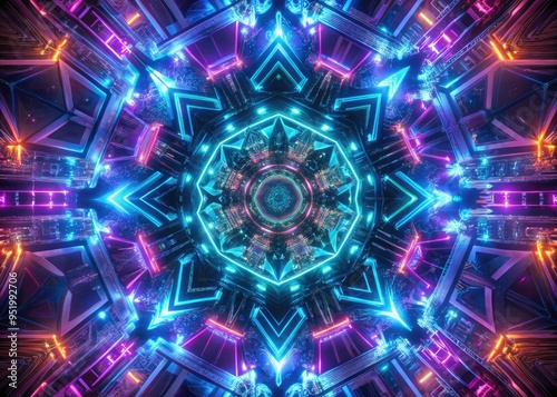 futuristic sci-fi symmetrical mandalas neon grunge