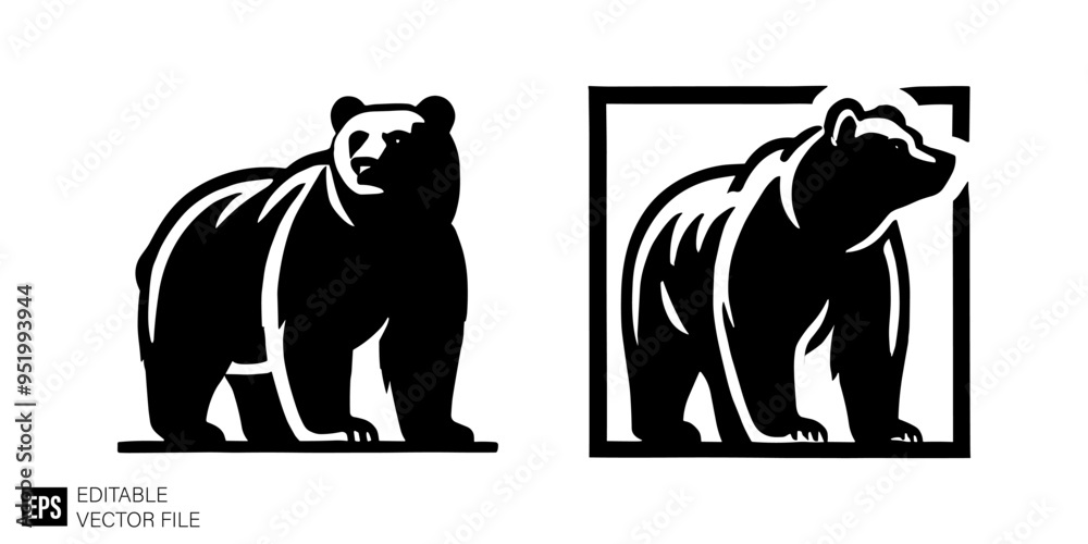 Obraz premium set of bear graphic design black and white vector clip art silhouette