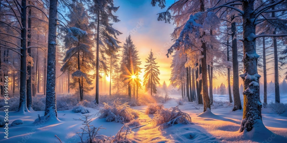 Naklejka premium frozen forest mystic dawn