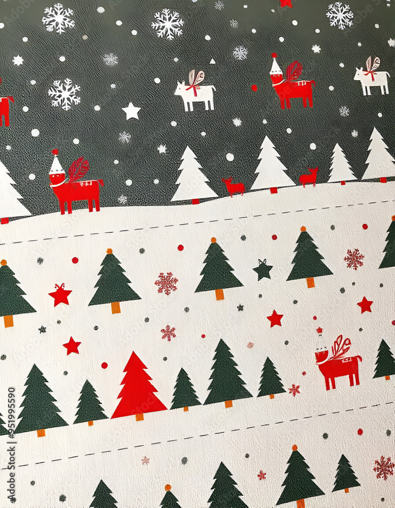 A green background with white snowflakes, red gift boxe, christmas pattern, A green background with golden stars and silver gift bags A green background with white snowflakes, red gift boxe, christmas pattern, A green background with golden stars and silver gift bags
