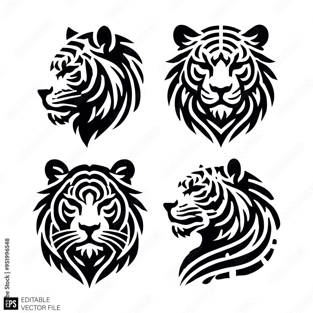 tiger head graphic design black and white vector clip art silhouette tiger head graphic design black and white vector clip art silhouette
