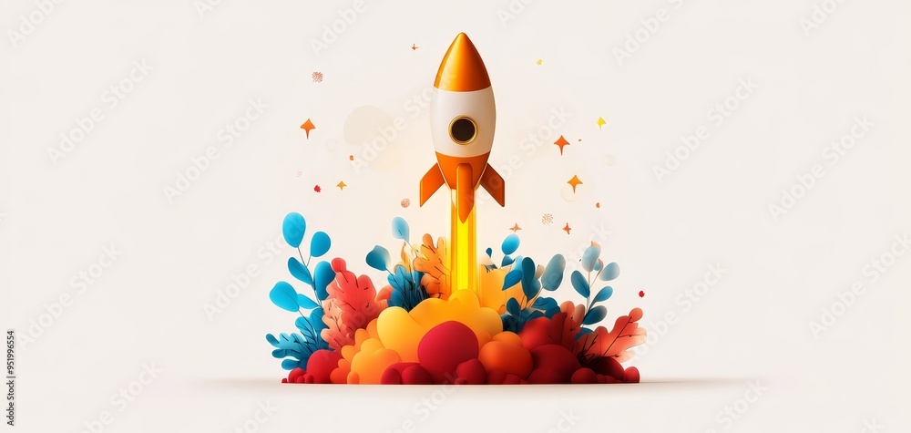 Fototapeta premium Creativity blooming, upward arrow support, flat design illustration