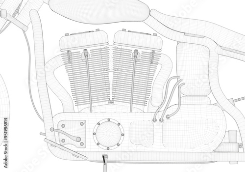 Motorcycle engine on white background.