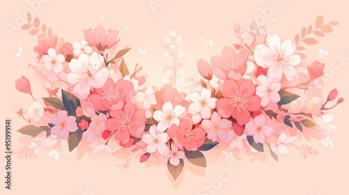 A beautiful floral arrangement featuring soft pink and white blossoms against a gentle background, perfect for spring themes.