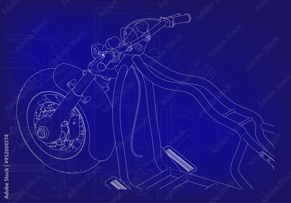 Fototapeta premium Disassembled motorcycle on a blue background. Unique design. 