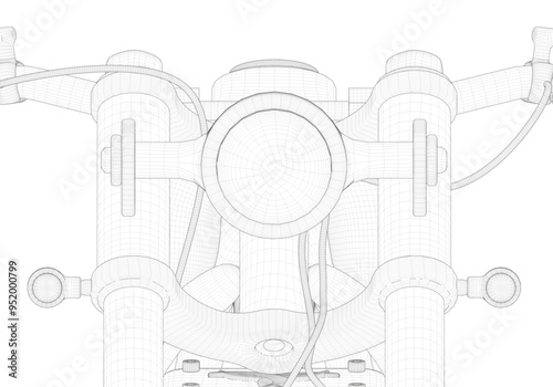 Motorcycle headlight and steering wheel on a white background.