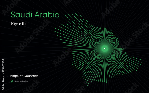 Abstract Map of Saudi Arabia with Laser Beams from Riyadh