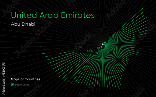 Creative Laser Map of United Arab Emirates with Abu Dhabi as the Center