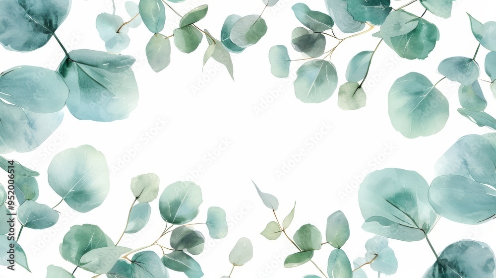 A painting of green leaves with a white background A painting of green leaves with a white background