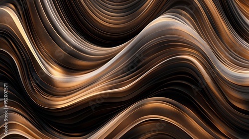 The image is a stylized representation of a wave with a gold