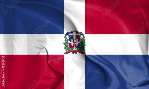 An up close view of Dominican Republic flag flying textures photo