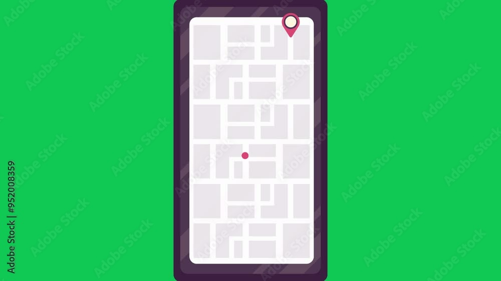 Smartphone map gps animation from source point to destination green ...