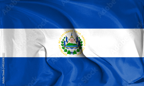 An up close view of El Salvador flag flying textures