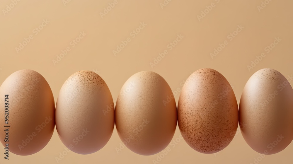 Brown eggs arranged in a row, text space for organic farming discussions Brown eggs arranged in a row, text space for organic farming discussions