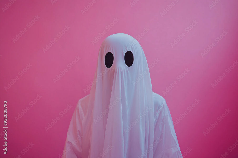 Funny halloween character person or animal wearing white blanket pretending scary ghost, Generative AI Funny halloween character person or animal wearing white blanket pretending scary ghost, Generative AI