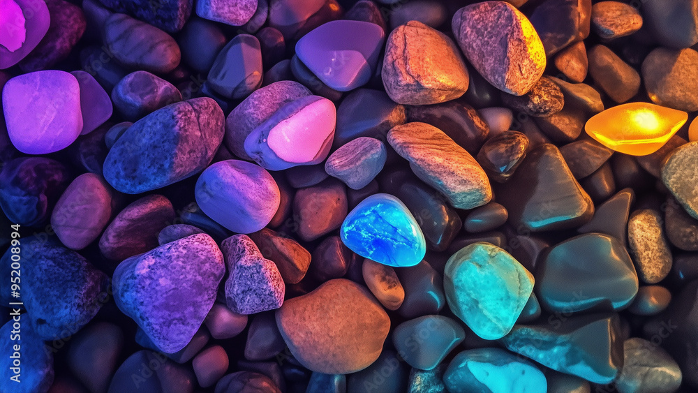 Glowing Colorful Stones in Night Bleach Glowing Colorful Stones in Night Bleach