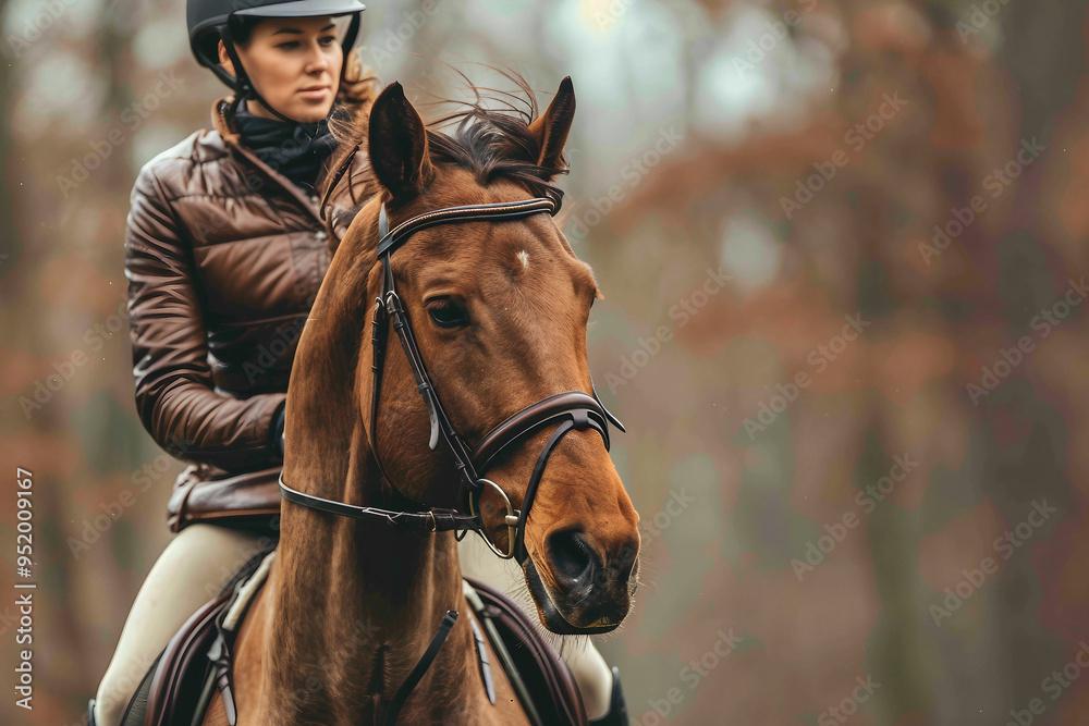 Fototapeta premium Generative AI photo image of person who ride horse, equestrian professional sport profession