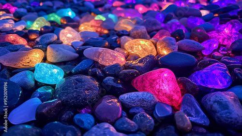 Glowing Colorful Stones in Night Bleach