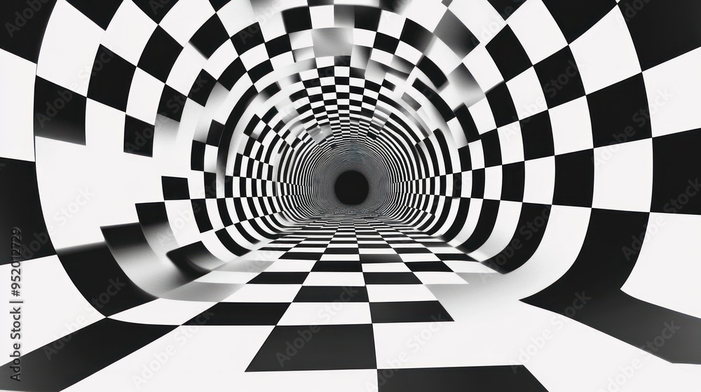 Naklejka premium Checkerboard Tunnel: A Black and White Optical Illusion