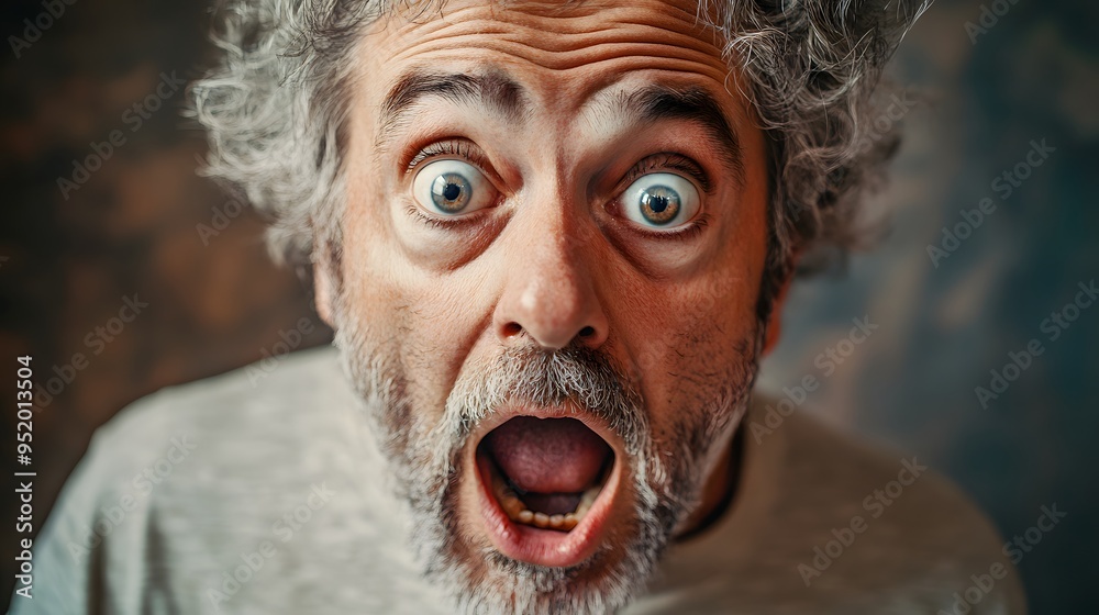 59. A middle-aged person conveying surprise with wide eyes and an open mouth 59. A middle-aged person conveying surprise with wide eyes and an open mouth