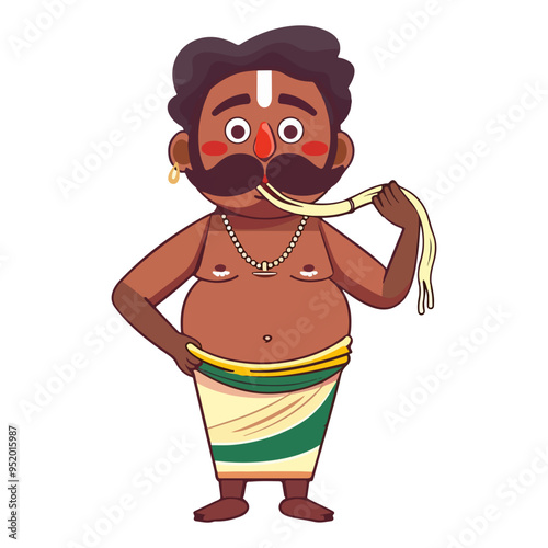 unny south indian man character eating noodles photo