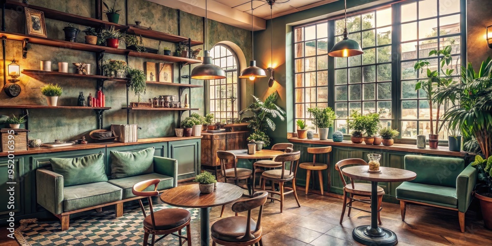 Naklejka premium Retro Vintage Quiet Coffee Shop Introvert's Haven Muted