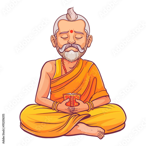 Indian monk doing puja vector icon