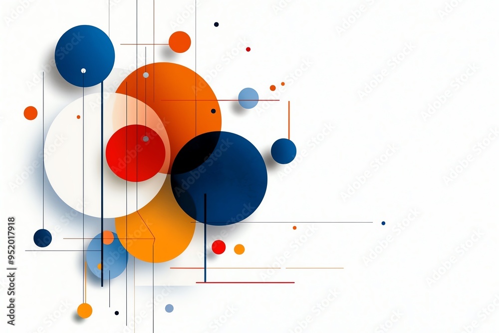 Obraz premium Abstract geometric design with colorful circles and lines on a white background.