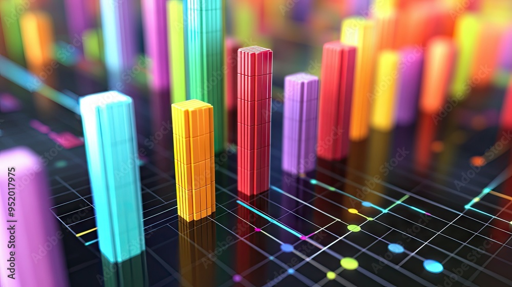 A close-up of a 3D bar graph on a computer screen, with colorful bars rising from a grid and data points clearly marked, illustrating complex data visualization. A close-up of a 3D bar graph on a computer screen, with colorful bars rising from a grid and data points clearly marked, illustrating complex data visualization.