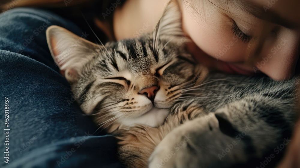 A close-up of a chubby cat being gently petted by a person, with a focus on its relaxed expression and soft fur, capturing the bond between pet and owner.