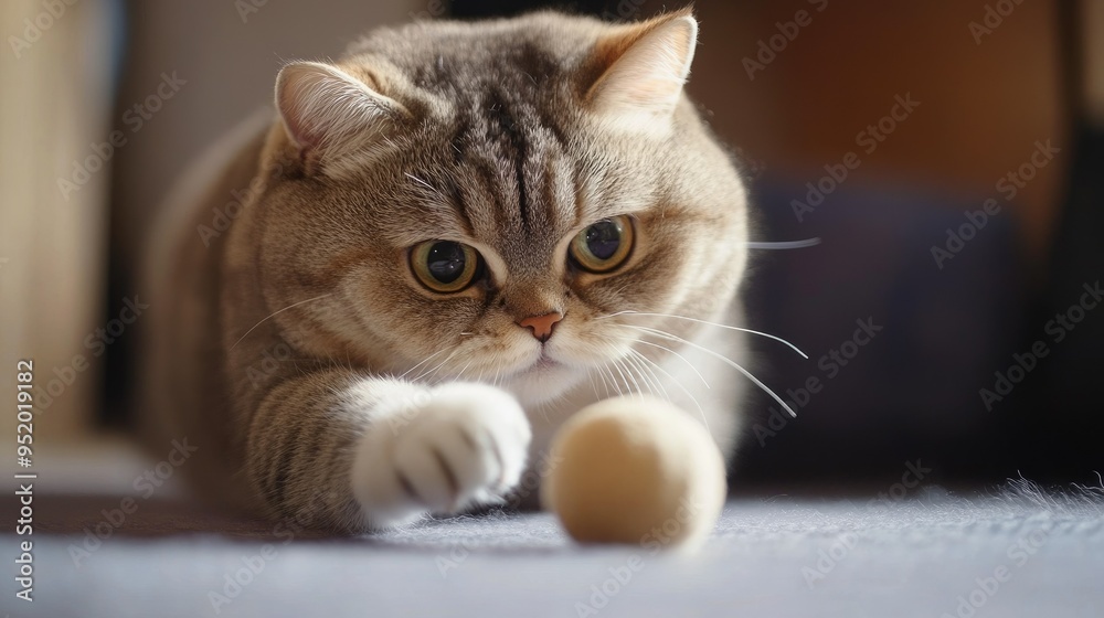 A close-up of a chubby cat playfully batting at a toy, with its round face and chubby paws in focus, highlighting its playful and affectionate nature. A close-up of a chubby cat playfully batting at a toy, with its round face and chubby paws in focus, highlighting its playful and affectionate nature.