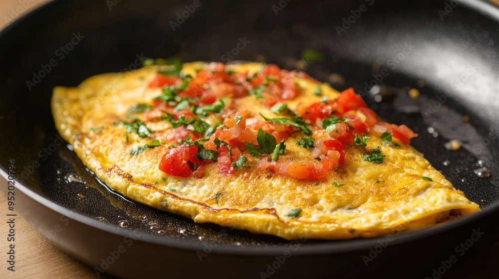 A close-up of a non-stick frying pan with a vibrant omelet being flipped, highlighting the smooth surface and even cooking with minimal oil. A close-up of a non-stick frying pan with a vibrant omelet being flipped, highlighting the smooth surface and even cooking with minimal oil.