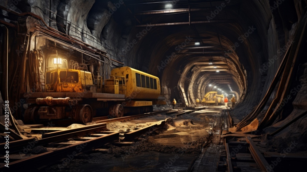 Working on the tunnel. Tunnel construction site in progress. Neural network ai generated art Working on the tunnel. Tunnel construction site in progress. Neural network ai generated art