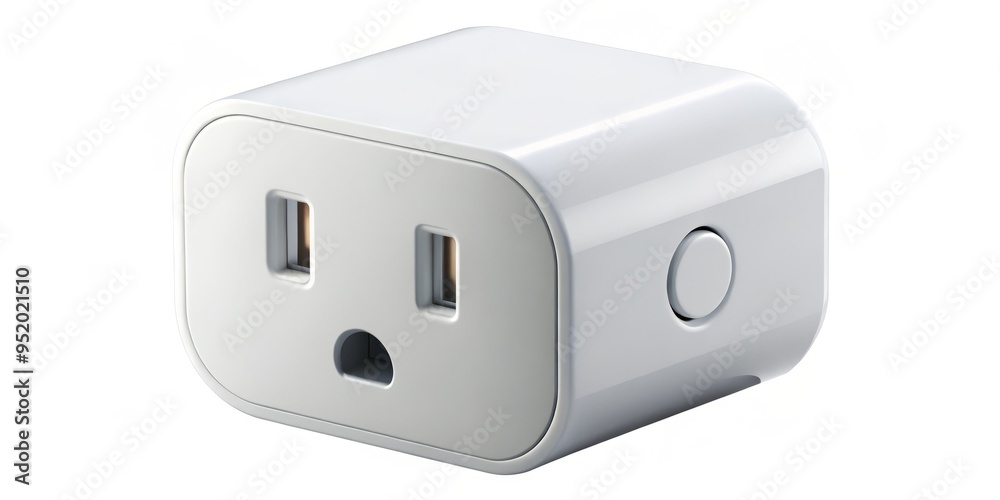 a photo image of a small, sleek smart plug with a matte finish, featuring a touch-sensitive interface and a compact design a photo image of a small, sleek smart plug with a matte finish, featuring a touch-sensitive interface and a compact design