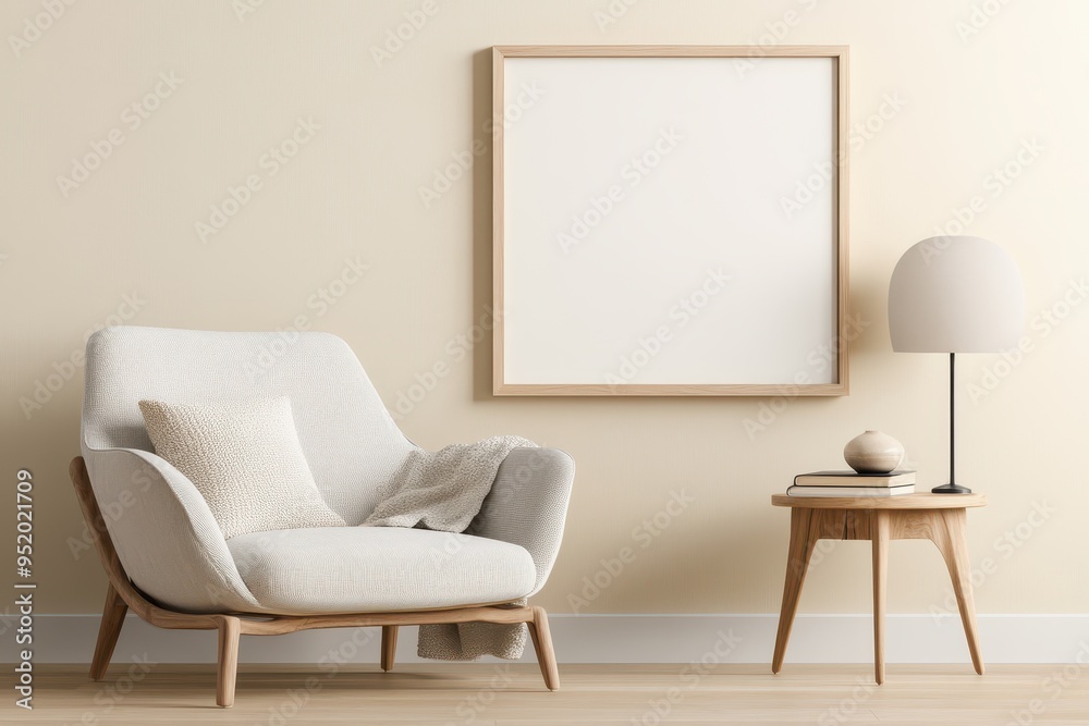 Relaxing Reading Nook with Frame Mockup, Armchair, Books, and Blanket Relaxing Reading Nook with Frame Mockup, Armchair, Books, and Blanket