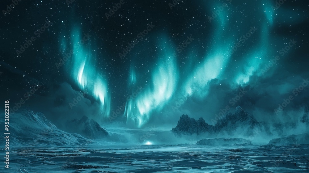 Fototapeta premium Northern Lights Over Frozen Mountains