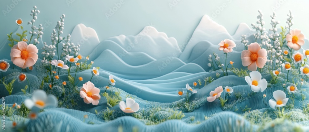 Colorful 3D rendered landscape with a sea Colorful 3D rendered landscape with a sea