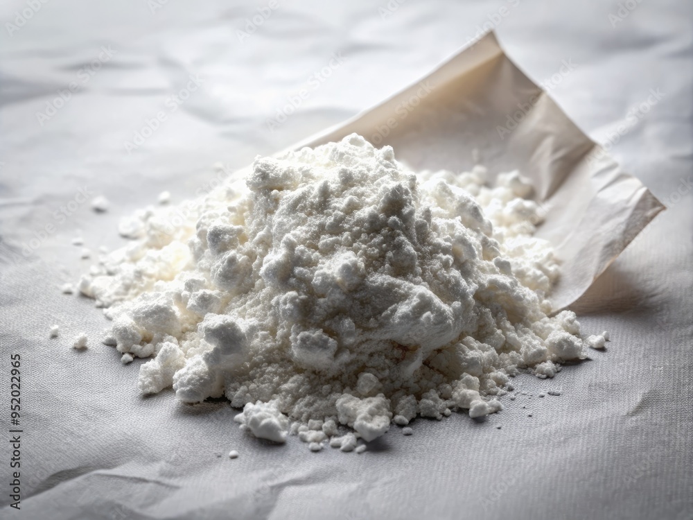 Azelaic acid powder sprinkled on a crumpled piece of white paper, lit from the side, creating a sense of organic, natural interaction, with the powder's texture and form taking center stage. Azelaic acid powder sprinkled on a crumpled piece of white paper, lit from the side, creating a sense of organic, natural interaction, with the powder's texture and form taking center stage.