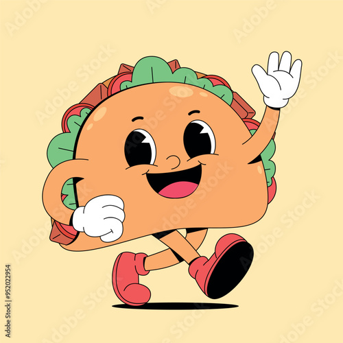 Cartoon retro walking taco