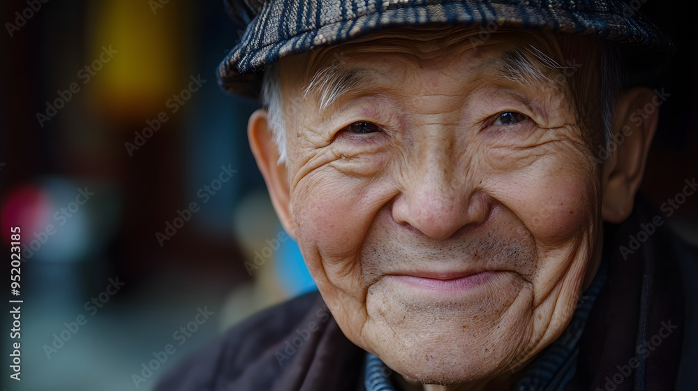 43. An elderly person expressing contentment with a warm smile and relaxed posture