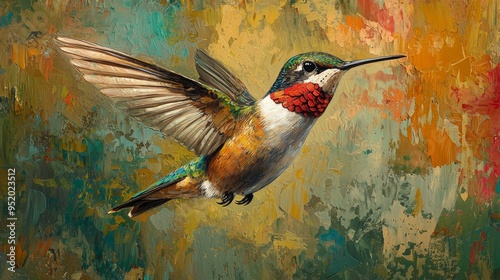 Colorful Hummingbird Painting with Abstract Background
