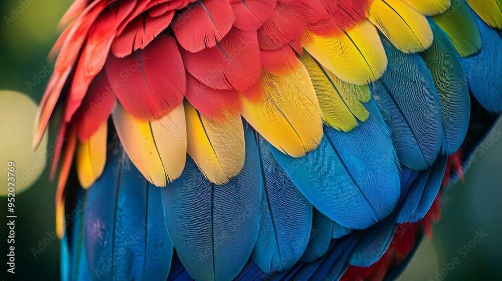Obraz premium Vibrant Parrot Feathers Close Up Texture