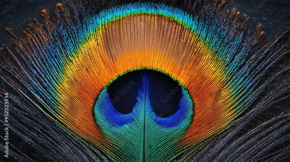Fototapeta premium Peacock Feather Closeup Macro Photography Colorful Eye Pattern