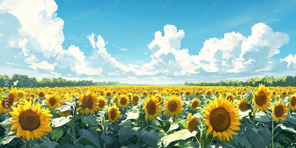 Fototapeta premium a large field of sunflowers with a sky background
