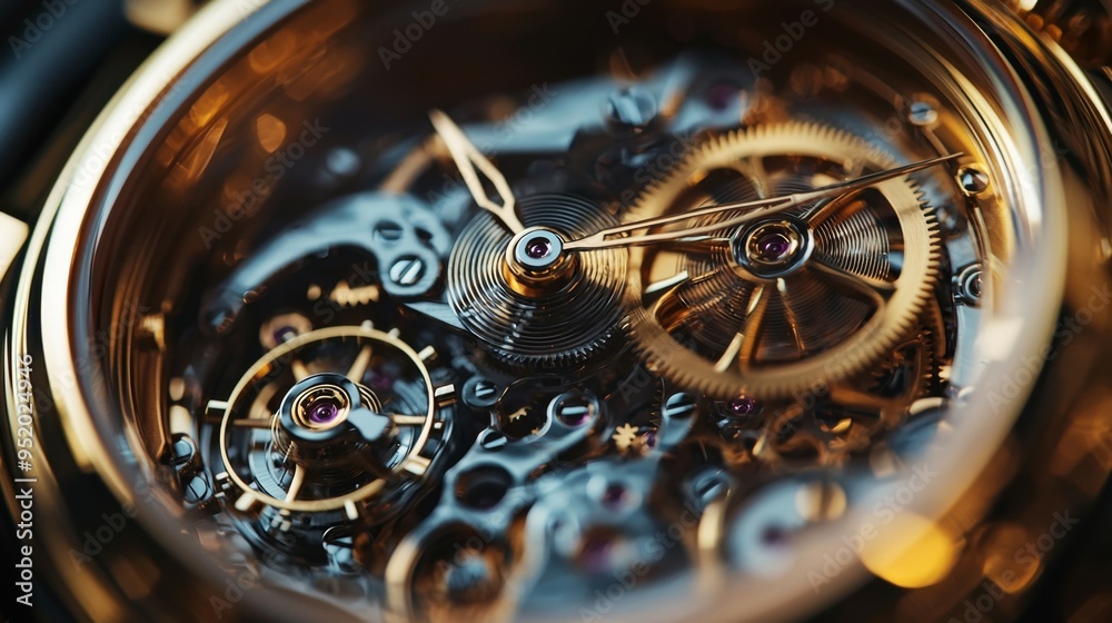 Close up of a Mechanical Watch Movement with Gears and Cogs Close up of a Mechanical Watch Movement with Gears and Cogs